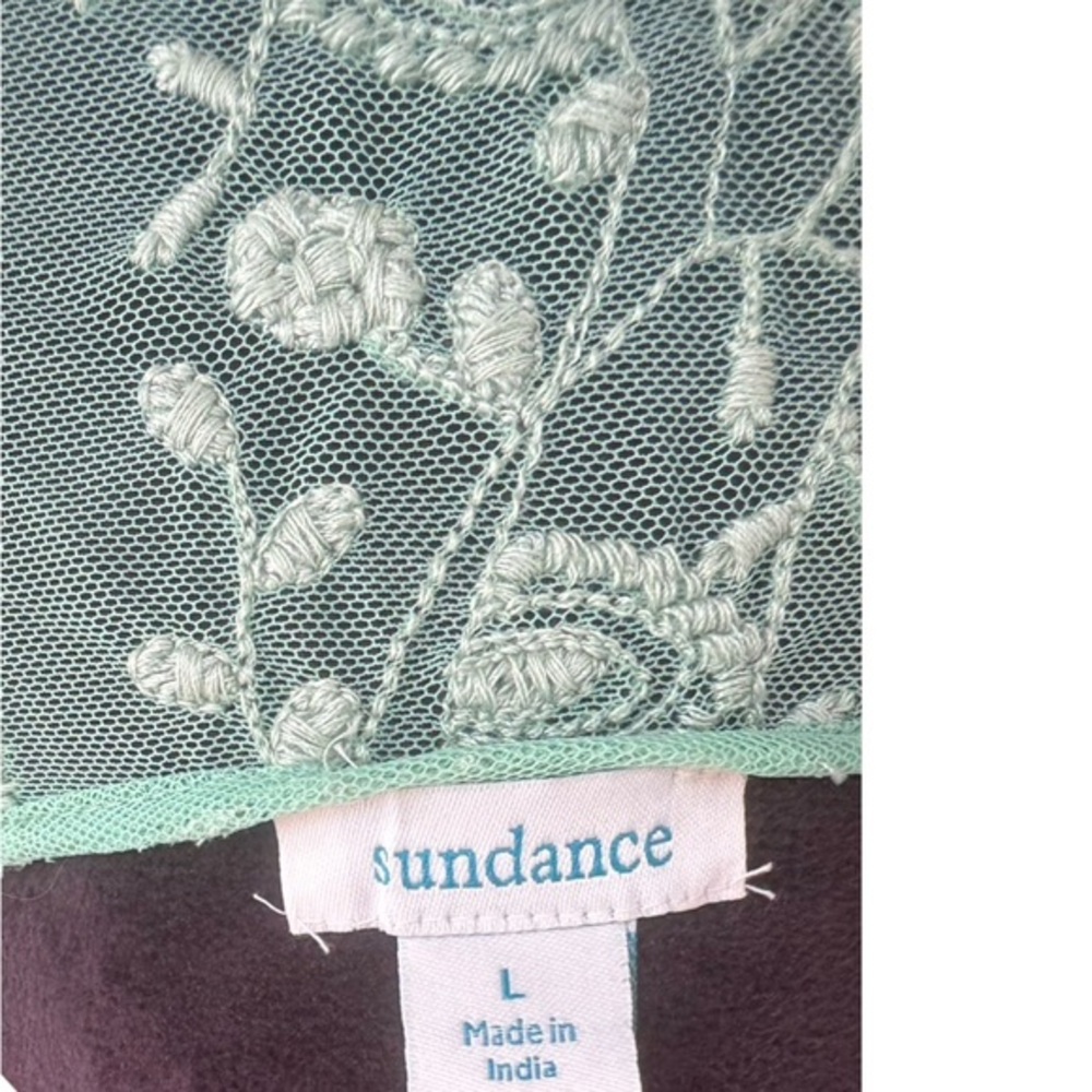 Sundance Embroidered Floral Sheer pistachio Green Lace Boho Sleeveless Top Sz L - Picture 6 of 6